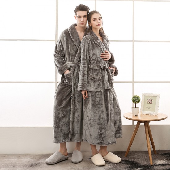 Autumn and Winter Plus Size Flannel Couple's Nightgown for Men and Women Baby Fleece Spliced Thickened Long Bathrobe Autumn and Winter Plus Size Flannel Couple's Nightgown for Men and Women Baby Fleece Spliced Thickened Long Bathrobe