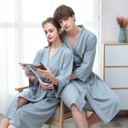 All Seasons Commuter Nightgown for Women Summer Plus Size Waffle Couple's Bathrobe Men's three-quarter sleeve absorbent quick-drying pajamas