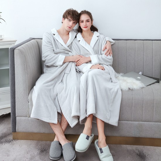Autumn/Winter Lightweight Double-Layer Thickened Flannel Nightgown for Men, Extra-Long Large Jacquard Composite Couple's Bathrobe for Women Autumn/Winter Lightweight Double-Layer Thickened Flannel Nightgown for Men, Extra-Long Large Jacquard Composite Couple's Bathrobe for Women