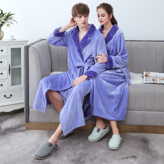 Autumn/Winter Lightweight Double-Layer Thickened Flannel Nightgown for Men, Extra-Long Large Jacquard Composite Couple's Bathrobe for Women Autumn/Winter Lightweight Double-Layer Thickened Flannel Nightgown for Men, Extra-Long Large Jacquard Composite Couple's Bathrobe for Women