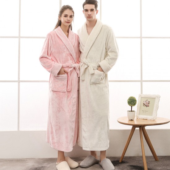 Autumn and Winter Plus Size Flannel Couple's Nightgown for Men and Women Baby Fleece Spliced Thickened Long Bathrobe Autumn and Winter Plus Size Flannel Couple's Nightgown for Men and Women Baby Fleece Spliced Thickened Long Bathrobe