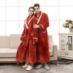 Ins simple, long, pocket-strap flannel robes for women and men for autumn and winter. Ins simple, long, pocket-strap flannel robes for women and men for autumn and winter.