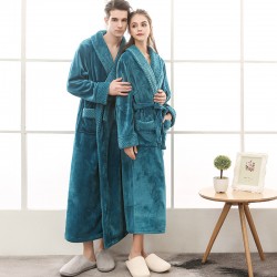 2021 Spliced ​​Flannel Couple's Nightgown for Men and Women Extra Long Thickened Large Size Bathrobe for Autumn and Winter
