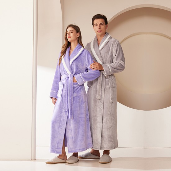 European Size Extra-Long Plush Cut Velvet Hooded Striped Couple's Nightgown, Men's and Women's Plus Size Flannel Bathrobe, Autumn/Winter European Size Extra-Long Plush Cut Velvet Hooded Striped Couple's Nightgown, Men's and Women's Plus Size Flannel Bathrobe, Autumn/Winter