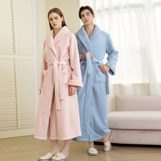 [1806 Upgrade] Autumn/Winter Contrast Color Pineapple Plaid Couple's Nightgown, Men's Fashionable Thickened Plus Size Flannel Bathrobe