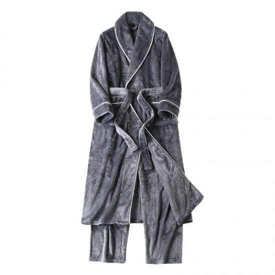 Autumn and winter coral fleece robes for men, plus-length thickened flannel bathrobes for women, with pants. Autumn and winter coral fleece robes for men, plus-length thickened flannel bathrobes for women, with pants.
