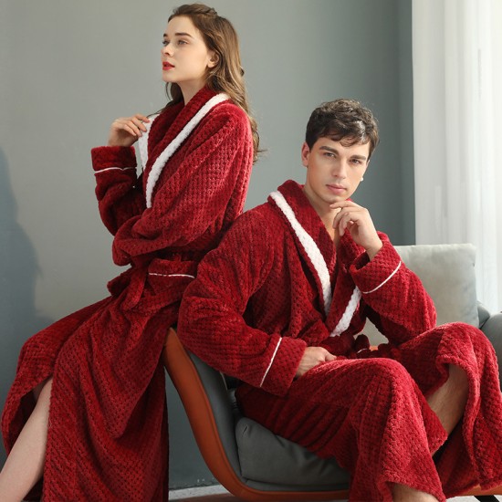 Cross-border hot-selling long, thickened baby fleece couple's robe, winter plus-size flannel bathrobe for men, autumn Cross-border hot-selling long, thickened baby fleece couple's robe, winter plus-size flannel bathrobe for men, autumn