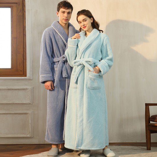 Autumn and Winter Thickened Comfortable Cotton Fleece Nightgown for Men Winter Plus Size Luxury Couple's Bathrobe for Women Extra Long Pajamas Autumn and Winter Thickened Comfortable Cotton Fleece Nightgown for Men Winter Plus Size Luxury Couple's Bathrobe for Women Extra Long Pajamas