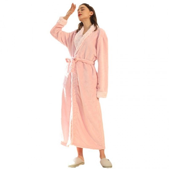 Amazon European-sized plus-size flannel robe for women, winter, men's coral fleece couple's bathrobe, thickened and long, autumn and winter.