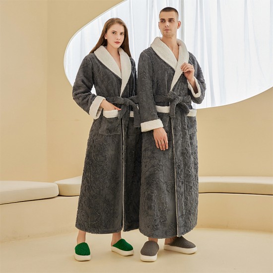 Men's double-layered, thickened, comfortable cotton velvet nightgown, men's, winter long plus-size, jacquard flannel bathrobe. Autumn Men's double-layered, thickened, comfortable cotton velvet nightgown, men's, winter long plus-size, jacquard flannel bathrobe. Autumn