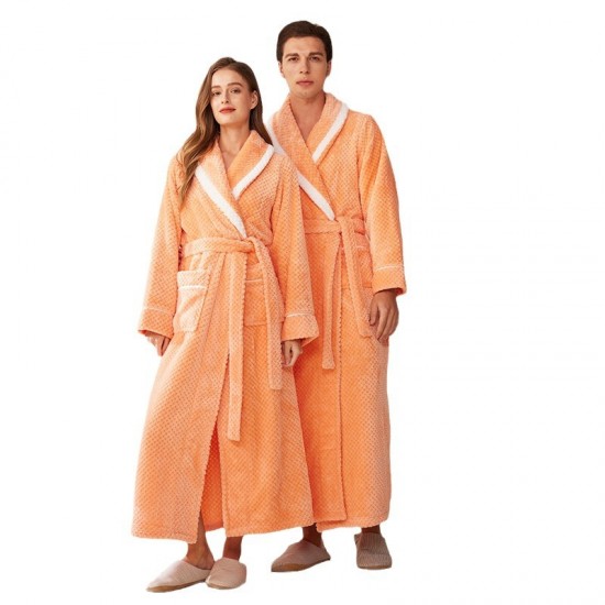 Autumn and Winter Thickened Baby Fleece Couples' Nightgowns for Women, Extra-Long Pineapple Plaid Flannel Bathrobes for Men, Plus-Size Autumn and Winter Thickened Baby Fleece Couples' Nightgowns for Women, Extra-Long Pineapple Plaid Flannel Bathrobes for Men, Plus-Size