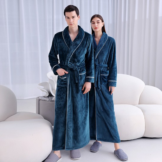 [2001 New] Autumn and Winter Extra Long Thickened Flannel Nightgown for Men and Women Extra Large Coral Fleece Bathrobe