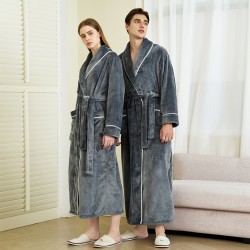 Classic European and American, simple, extra-long flannel robe for men. Autumn and Winter Thickened Plus-Sized Coral Fleece Bathrobes for Women Classic European and American, simple, extra-long flannel robe for men. Autumn and Winter Thickened Plus-Sized Coral Fleece Bathrobes for Women
