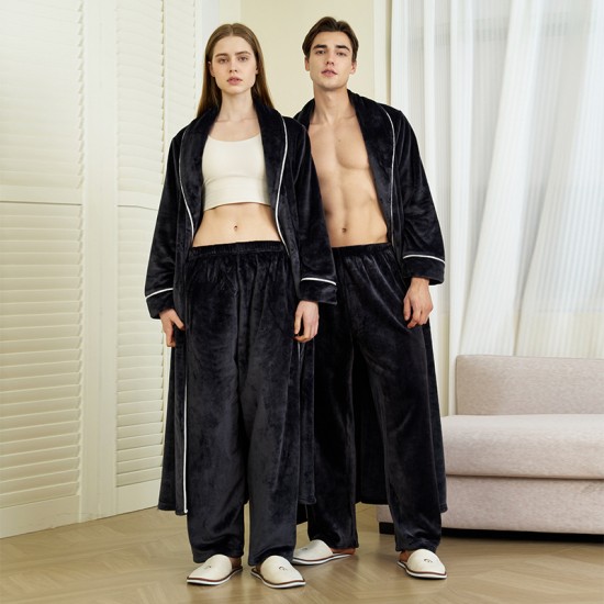 Autumn and winter coral fleece robes for men, plus-length thickened flannel bathrobes for women, with pants. Autumn and winter coral fleece robes for men, plus-length thickened flannel bathrobes for women, with pants.