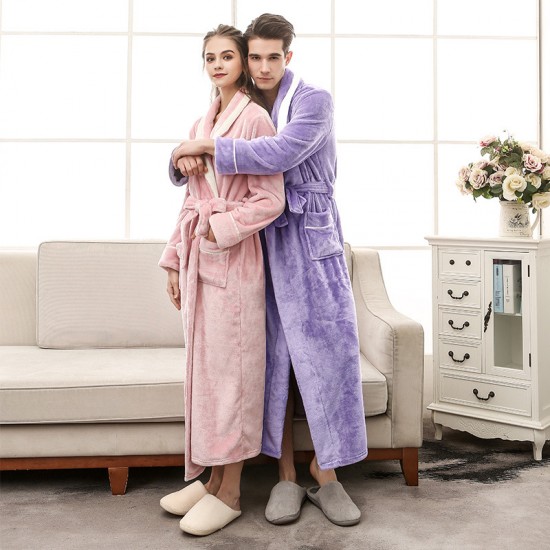 [New 2102] Thickened, extra-long, comfortable cotton fleece couple's nightgown, plus-size, plush, plush, men's nightgown.