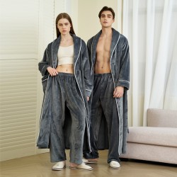 Autumn and winter coral fleece robes for men, plus-length thickened flannel bathrobes for women, with pants.
