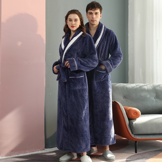 Cross-border hot-selling long, thickened baby fleece couple's robe, winter plus-size flannel bathrobe for men, autumn Cross-border hot-selling long, thickened baby fleece couple's robe, winter plus-size flannel bathrobe for men, autumn