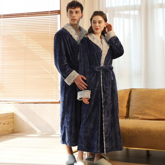 Amazon European-sized plus-size flannel robe for women, winter, men's coral fleece couple's bathrobe, thickened and long, autumn and winter.