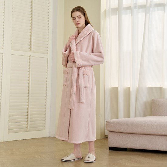 New autumn and winter Beibei fleece series. Extra-long, thickened flannel couple's nightgown, plus-size, women's pajamas.