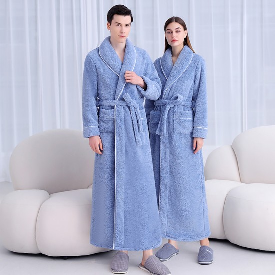 Extra-long nightgown set, autumn/winter, thickened coral fleece with pants, men's, plus-size, plush, plush, women's nightgown. Extra-long nightgown set, autumn/winter, thickened coral fleece with pants, men's, plus-size, plush, plush, women's nightgown.