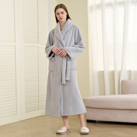 New autumn and winter Beibei fleece series. Extra-long, thickened flannel couple's nightgown, plus-size, women's pajamas.
