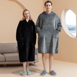 2022 new women's long-length beauty salon spa bathrobes for women, plus-size autumn and winter thickened hooded double-layered composite flannel blankets for men and women, plus-size coral fleece home robes.