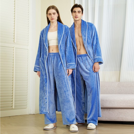 Autumn and winter coral fleece robes for men, plus-length thickened flannel bathrobes for women, with pants. Autumn and winter coral fleece robes for men, plus-length thickened flannel bathrobes for women, with pants.