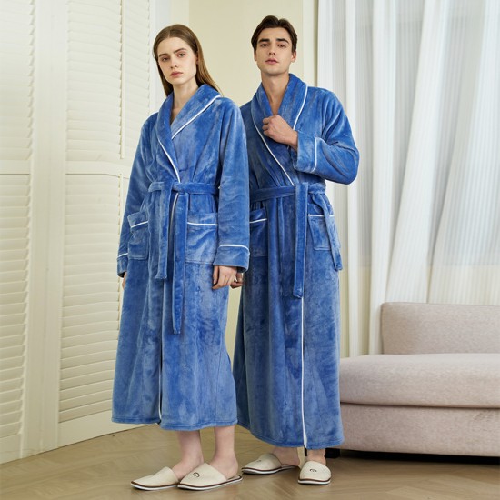 Classic European and American, simple, extra-long flannel robe for men. Autumn and Winter Thickened Plus-Sized Coral Fleece Bathrobes for Women Classic European and American, simple, extra-long flannel robe for men. Autumn and Winter Thickened Plus-Sized Coral Fleece Bathrobes for Women