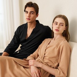 Spring and Summer Women's Thin Waffle Couple's Nightgown for Men and Women Summer Three-Quarter Sleeve Korean Style Absorbent Yukata Spring and Summer Women's Thin Waffle Couple's Nightgown for Men and Women Summer Three-Quarter Sleeve Korean Style Absorbent Yukata