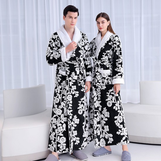 Autumn and winter new silver-gray double-layer thickened jacquard cotton velvet nightgown for men, long plus-length velvet bathrobe for women Autumn and winter new silver-gray double-layer thickened jacquard cotton velvet nightgown for men, long plus-length velvet bathrobe for women