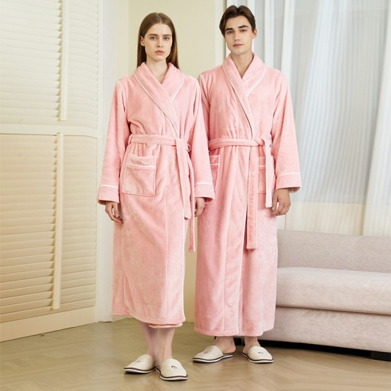 Classic European and American, simple, extra-long flannel robe for men. Autumn and Winter Thickened Plus-Sized Coral Fleece Bathrobes for Women Classic European and American, simple, extra-long flannel robe for men. Autumn and Winter Thickened Plus-Sized Coral Fleece Bathrobes for Women