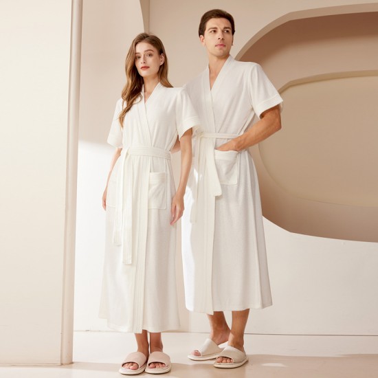 Extra-long, soft, absorbent terry bathrobe for women, short-sleeved, large-size, new summer makeup robe, bath towel robe for men.