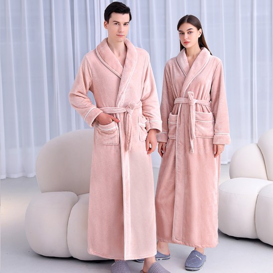 [2001 New] Autumn and Winter Extra Long Thickened Flannel Nightgown for Men and Women Extra Large Coral Fleece Bathrobe