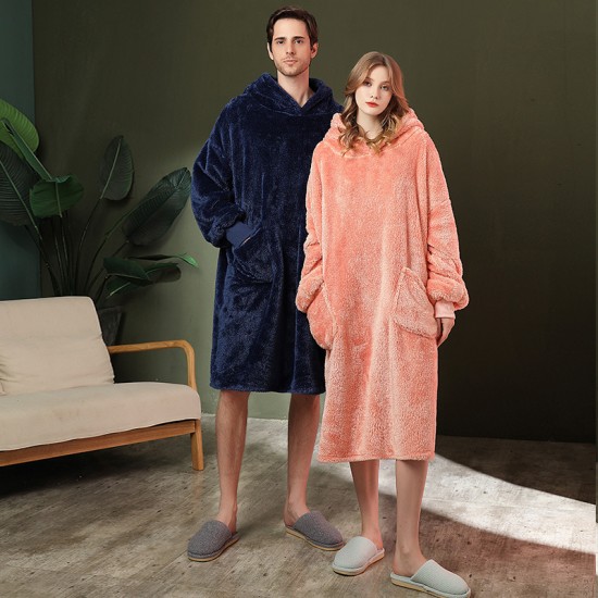 Autumn/Winter Plus Size Flannel Couple's Nightgown, Women's Winter Extra-Long Coral Fleece Bathrobe, Men's European Size Loungewear Autumn/Winter Plus Size Flannel Couple's Nightgown, Women's Winter Extra-Long Coral Fleece Bathrobe, Men's European Size Loungewear