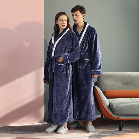[New 2102] Thickened, extra-long, comfortable cotton fleece couple's nightgown, plus-size, plush, plush, men's nightgown.