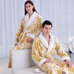 Autumn and winter new silver-gray double-layer thickened jacquard cotton velvet nightgown for men, long plus-length velvet bathrobe for women Autumn and winter new silver-gray double-layer thickened jacquard cotton velvet nightgown for men, long plus-length velvet bathrobe for women