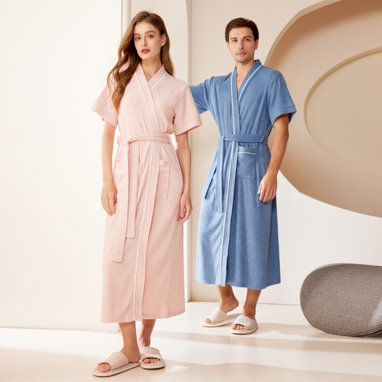 Extra-long, soft, absorbent terry bathrobe for women, short-sleeved, large-size, new summer makeup robe, bath towel robe for men.